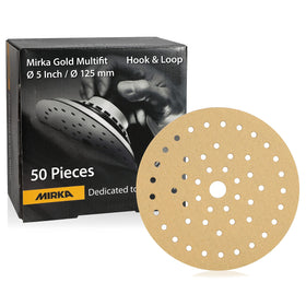 Mirka Gold Multifit 5'' Sandpaper Hook and Loop, 50 Pack 5 inch Sanding Discs for Orbital Sander, Sand Paper Pads for Wood, Drywall, Metal