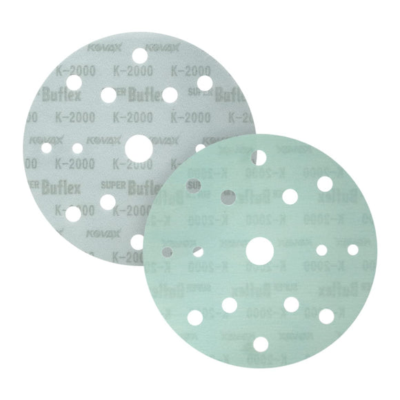 Super Buflex Flexible Dry 6 inch Sanding Discs, Green K-2000, 15 Holes, Hook & Loop, 193-1565, 25 Discs