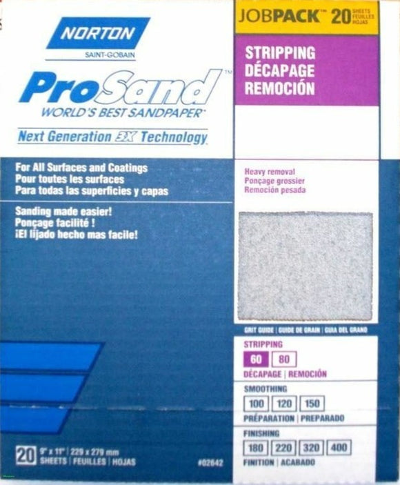 NORTON SAINT-GOBAIN ProSand Premium Job Pack Abrasive Sheet, Next Generation of 3X Technology, Fiber Backing, Aluminum Oxide, (Pack of 20), Blue, 9" x 11" (2639)