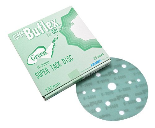 Super Buflex Flexible Dry 6 inch Sanding Discs, Green K-2000, 15 Holes, Hook & Loop, 193-1565, 25 Discs