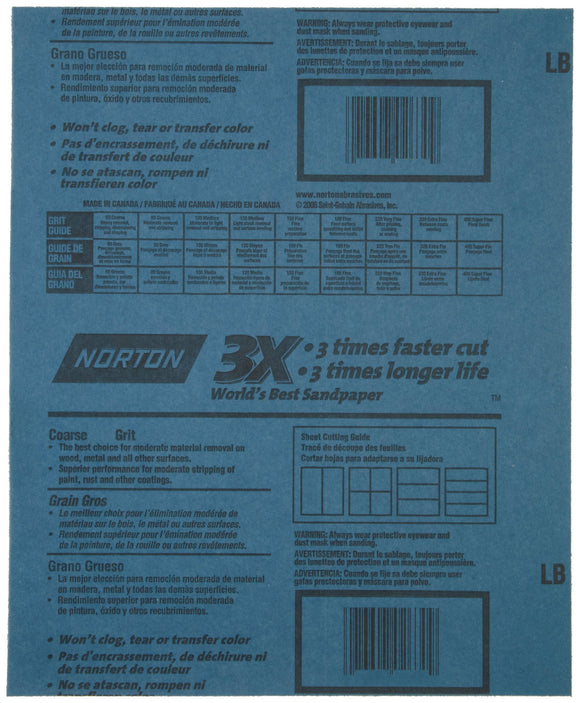 NORTON SAINT-GOBAIN ProSand Premium Job Pack Abrasive Sheet, Next Generation of 3X Technology, Fiber Backing, Aluminum Oxide, (Pack of 20), Blue, 9" x 11" (2639)