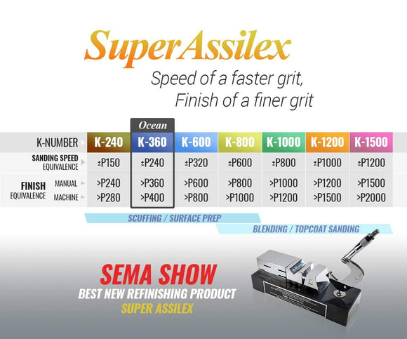 Super Assilex Flexible Sanding Sheets, Sky K-600, Hook & Loop, 191-1508, 25 Sheets