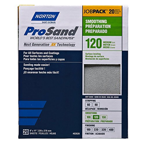 NORTON SAINT-GOBAIN ProSand Premium Job Pack Abrasive Sheet, Next Generation of 3X Technology, Fiber Backing, Aluminum Oxide, (Pack of 20), Blue, 9" x 11" (2639)