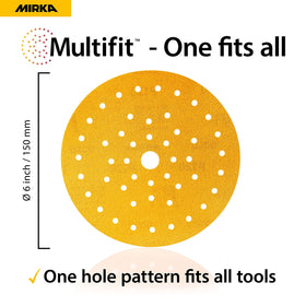 Mirka Gold Multifit 6'' Sandpaper Hook and Loop, 50 Pack 6 inch Sanding Discs for Orbital Sander, Sand Paper Pads for Wood, Drywall, Metal - 0