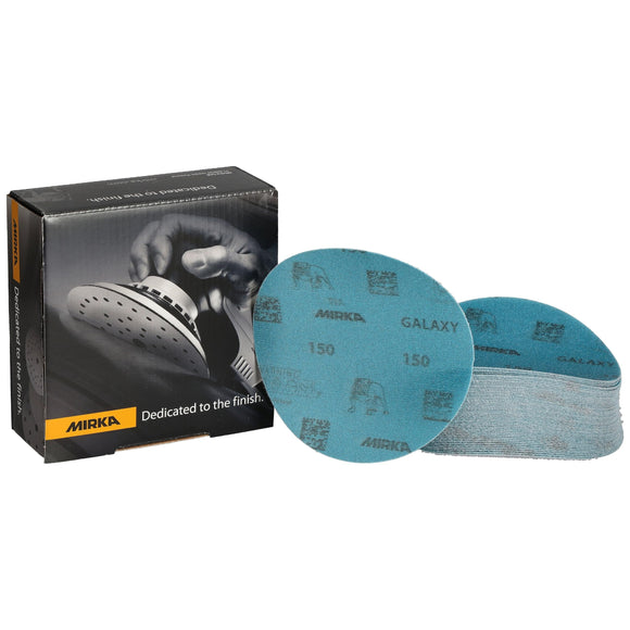 Mirka GalaxySandpaper 5 inch (125mm) - Grit 150, 50 Discs/Pack - Hook & Loop - Premium Abrasive for Epoxy Resin, Wood, Metal - Non-Clogging, Self-Sharpening Technology - Ideal for Power Sanders
