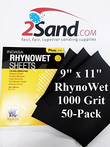 RhynoWet 9x11 Silicon Carbide Waterproof Sandpaper 50-Pack 1000 Grit